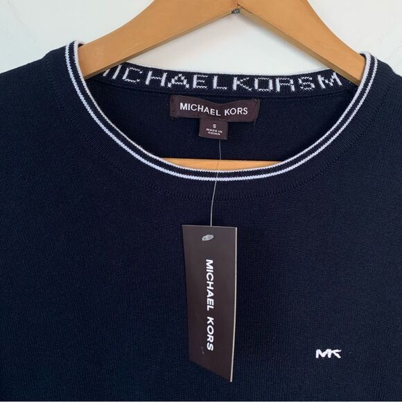 Michael Kors 100% Cotton Midnight Blue Fine Knit Crew Neck Pullover Sweater NWT - Picture 3 of 5